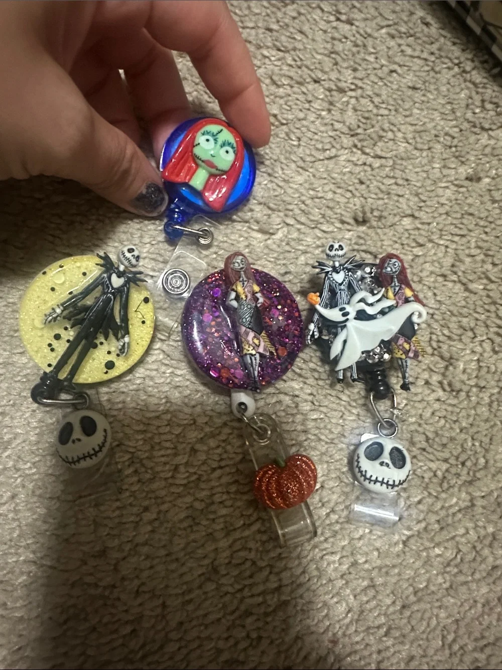 Handcrafted Nightmare before Christmas Halloween badge reels set of 4 new